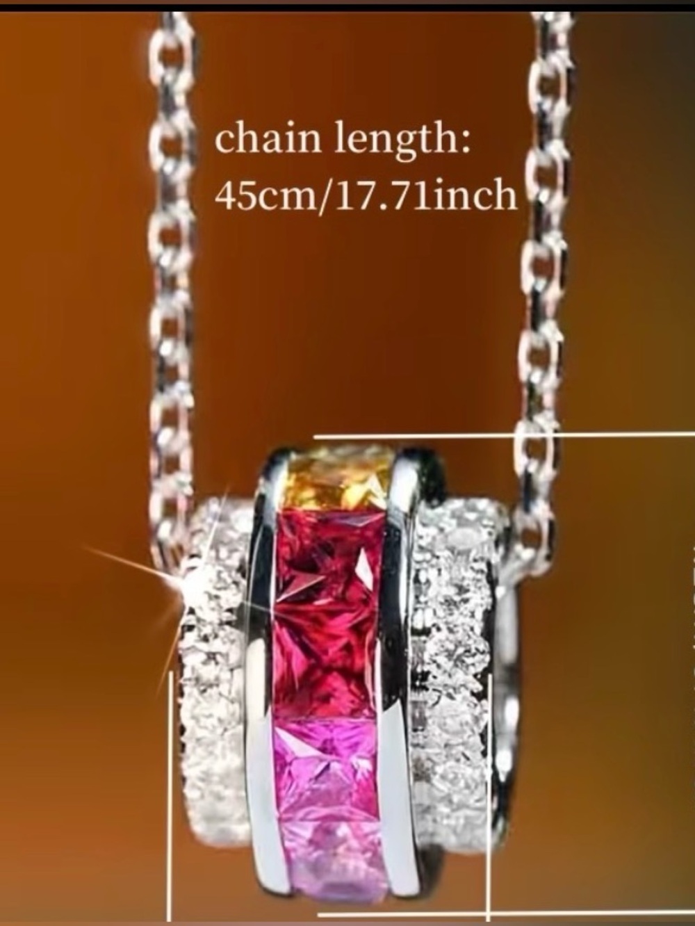 Multi-Color Ring Silver Pendant Necklace with Purple/Blue/Pink Cubic Zirconias - Picture 6 of 11